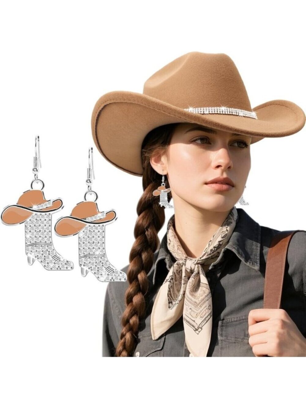Women's Khaki Western with Braided Band Buckle Classic Fedora Cowboy Felt Hat